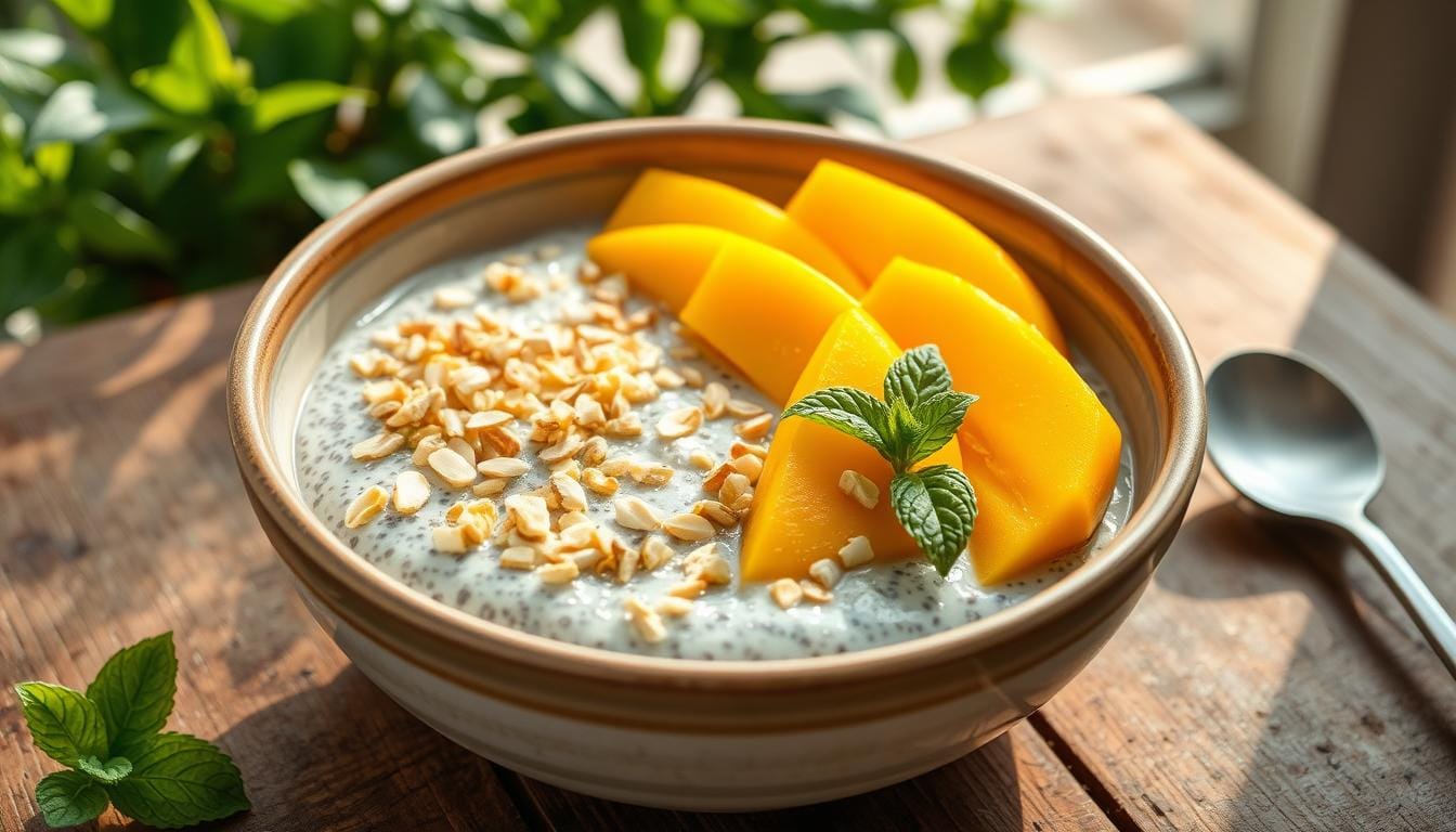 Chia, almond and mango breakfast bowl