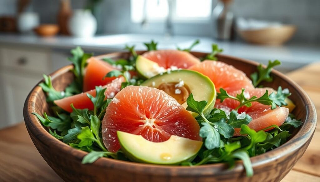 Salade de pamplemousse, avocat et roquette Salade de pamplemousse, avocat et roquette